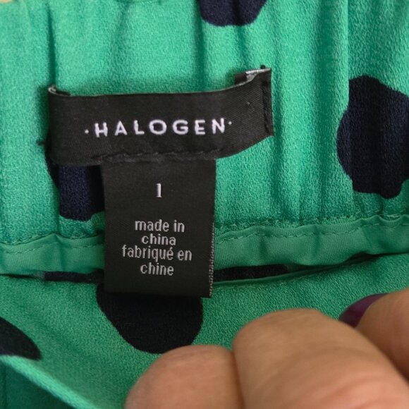 Halogen Wide Leg Green Black Polka Dot Paperbag Pants Size L - Picture 6 of 7